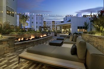 Outdoor lounge with fireplace
